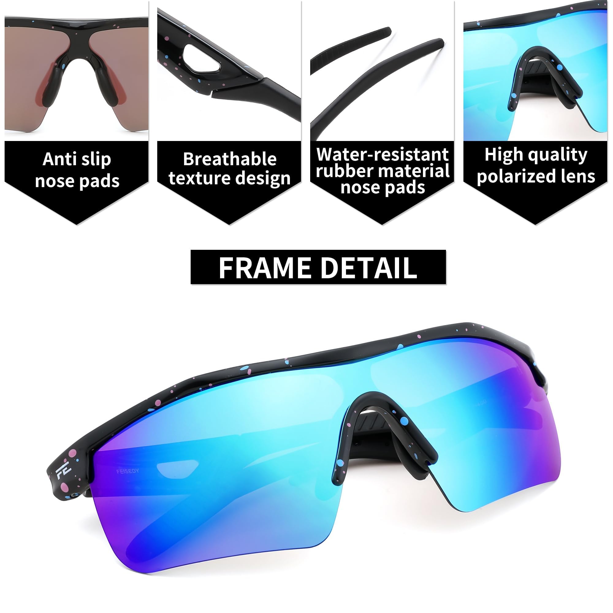 Gafas de sol polarizadas TR90 para niños adolescentes ciclismo FEISEDY