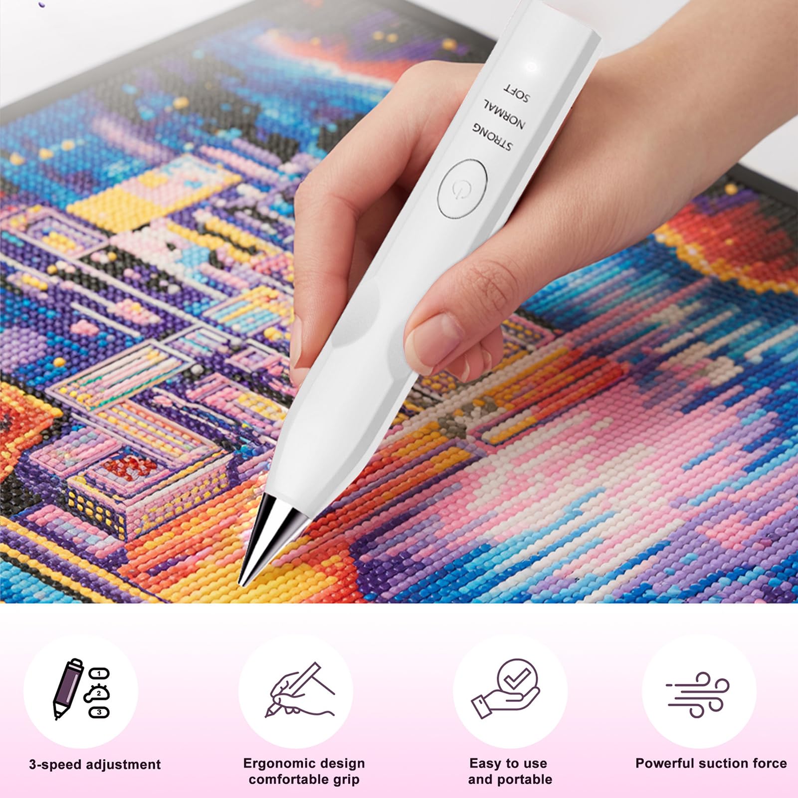 Diamond Painting Stift, Elektrischer Diamond Painting Stift Kabellos, Type-C Aufladung, Ergonomisch, Diamond Painting Zubehör Set für Diamant Painting Erwachsene Blider