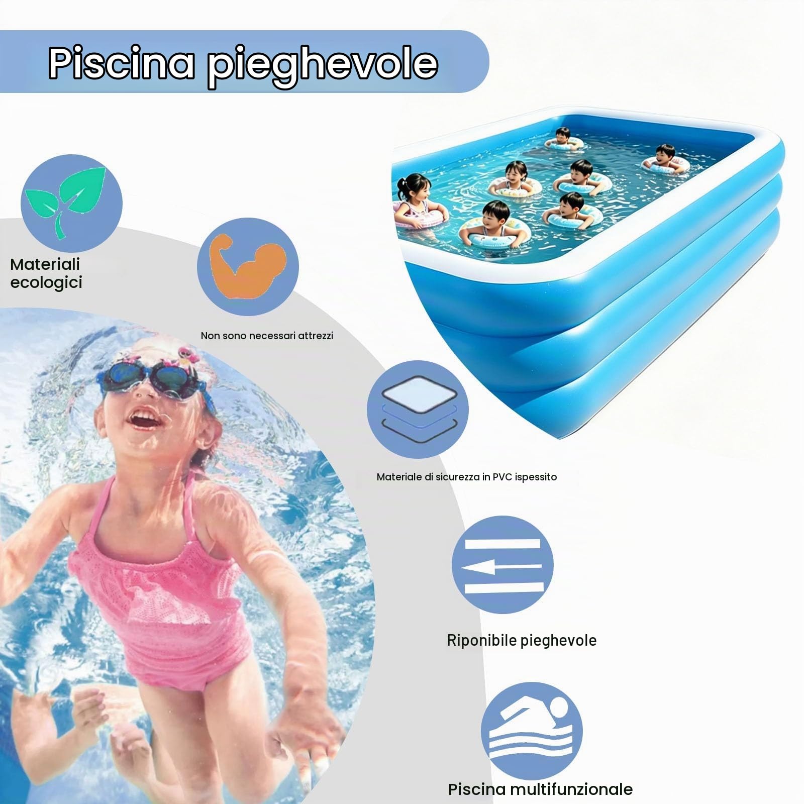 Piscine Gonfiabili Piscina Gonfiabile In PVC Per Famiglie Piscina Da Giardino Per Interni Ed Esterni(Blue-A,150 * 90 * 45cm)