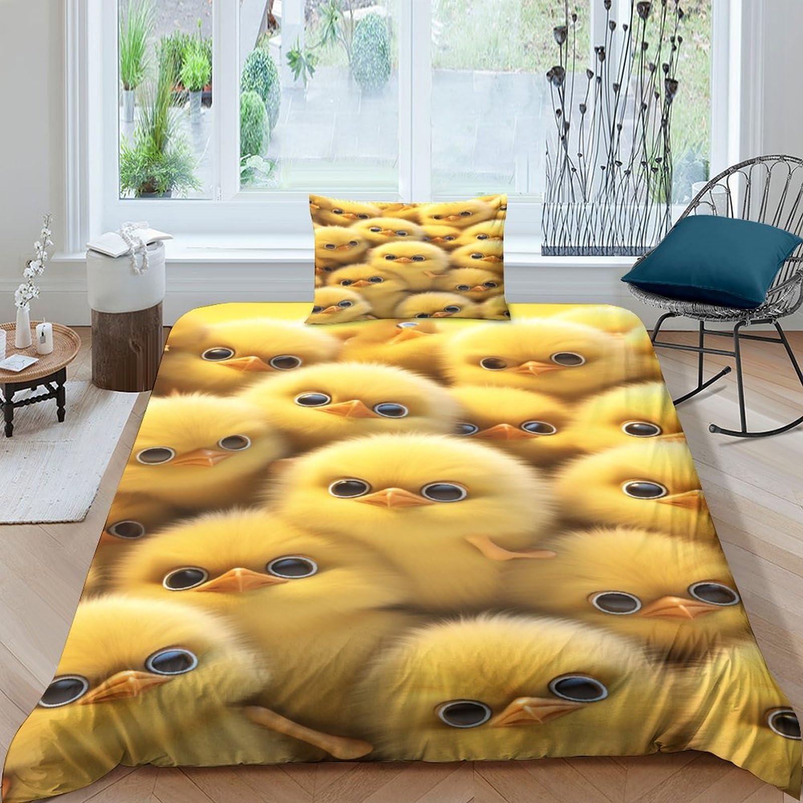 Housse de couette microfibre LAMAME 135x200 avec motif poussin 3D