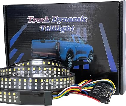 48 Inch Triple Row 360 LED Truck Tailgate Light Bar Strip, Red Running Brake Lights, White Reverse Light, Amber Sequential Turn Signal Light