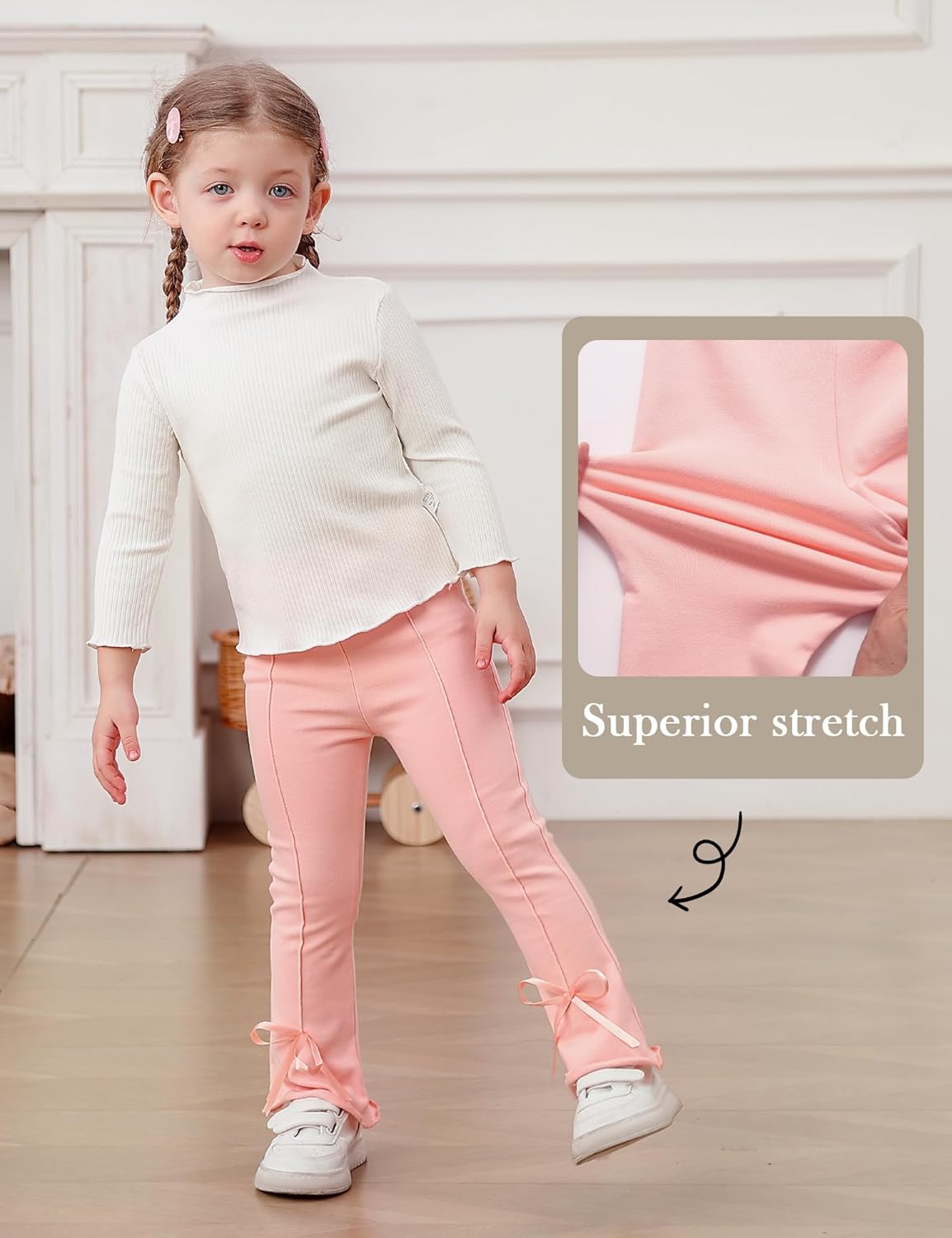 Toddler Girl Flare Pants Cotton Bell Bottoms 2 Pack Solid Girls Flare Leggings Elastic Waist Trousers - Image 6