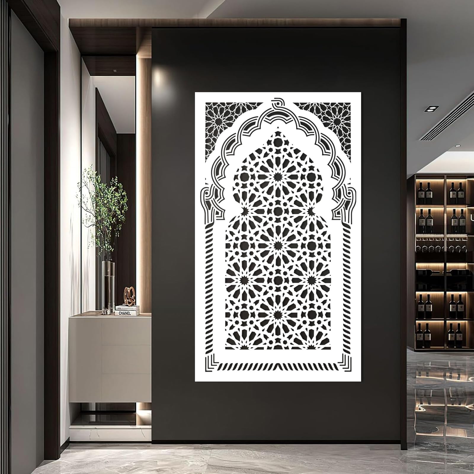 Schwarzes Mihrab-Motiv aus Metall, islamisches florales Wanddekor aus Metall, Gebetsraum-Kunstwerk zur Dekoration von Wohnzimmer, Schlafzimmer, Flur und Treppenhaus, Natur-Wohndeko (Schwarz,