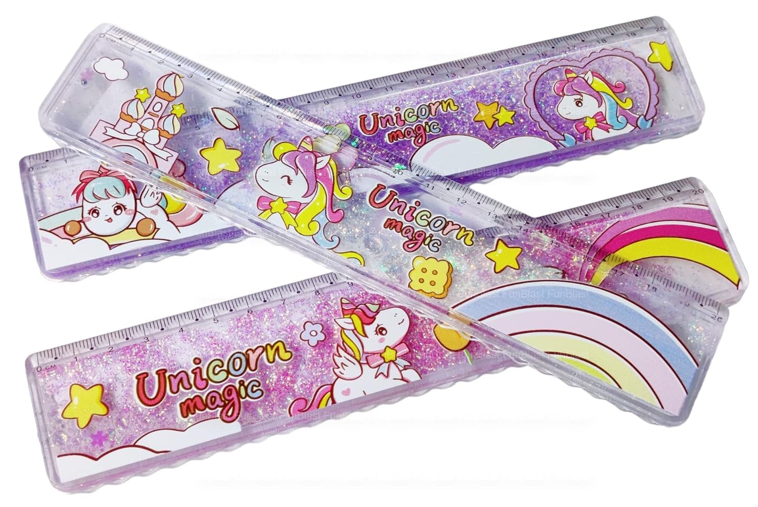 Scale / Ruler: Unicorn Scale for Girls, Glitter Scale Ruler Set for Students, Kids' Stationary Gifts, Unicorn Return Gifts, Glitter Scale for School - 3 Pcs