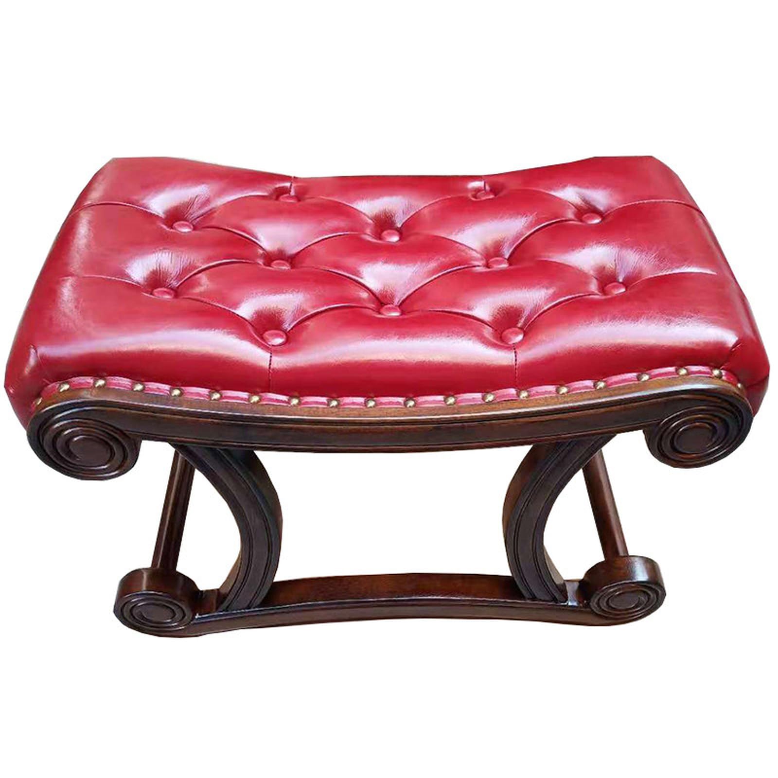 Mescxty A Vintage Leather Footrest With Wood Legs, Small Rustic Upholstered Stools,Solid Wood Ottoman Shoe Changing Bench Footstool For Living Room Bedroom(65X36x43cm, )