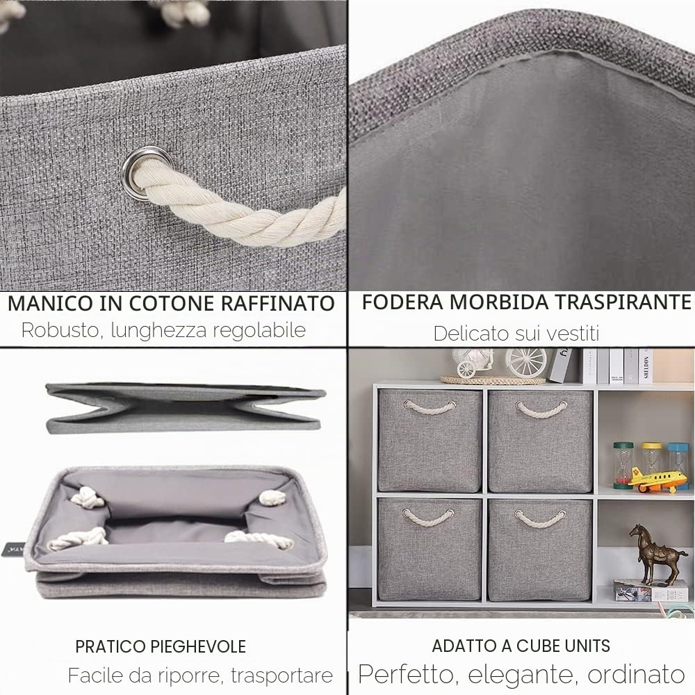 Mangata Scatole per Armadio Tessuto,33 x 38 x 33cm Scatola Porta Oggetti,Cestini in Tessuto di Grandi Dimensioni(Grigio, Confezione da 3)