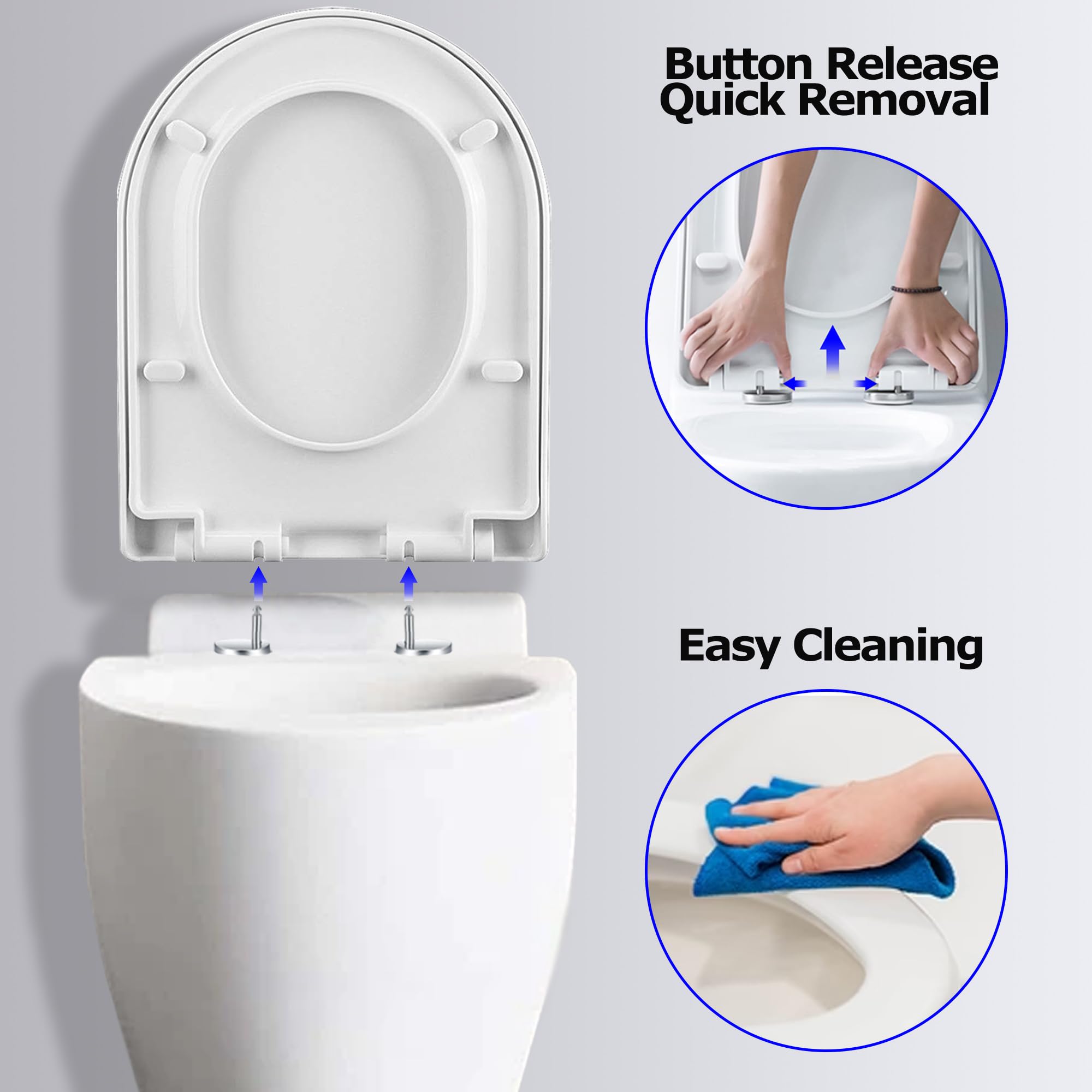 Mass Dynamic D-Shaped Toilet Seat, Soft Close Functionality with Dual-Button Quick Release for Effortless Cleaning - Image 4