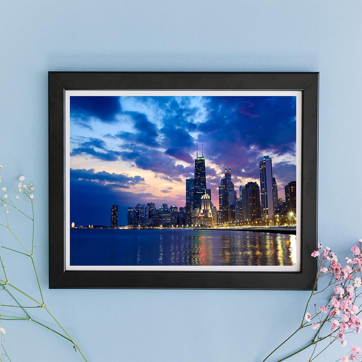 KZKZXA Diamond Painting Adult Painting Kits Chicago Chicago Waterfront Skyline at Dusk United States Home Bedroom Living Room Art Wall Decoration 12x16 inch