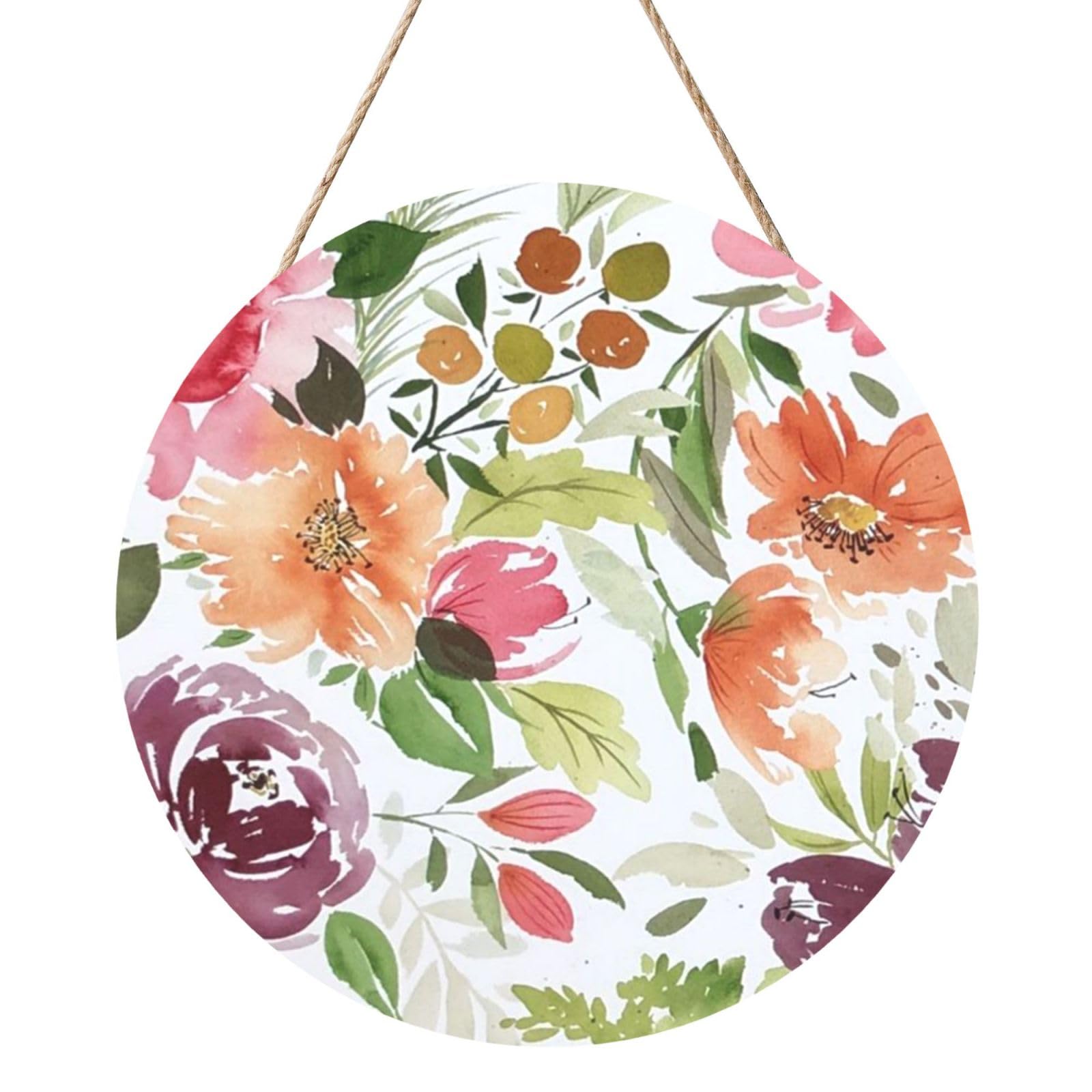 InOmak Peach Peony, Round Wood Panel Painting 12 in, Wall Hanging Painting For Home