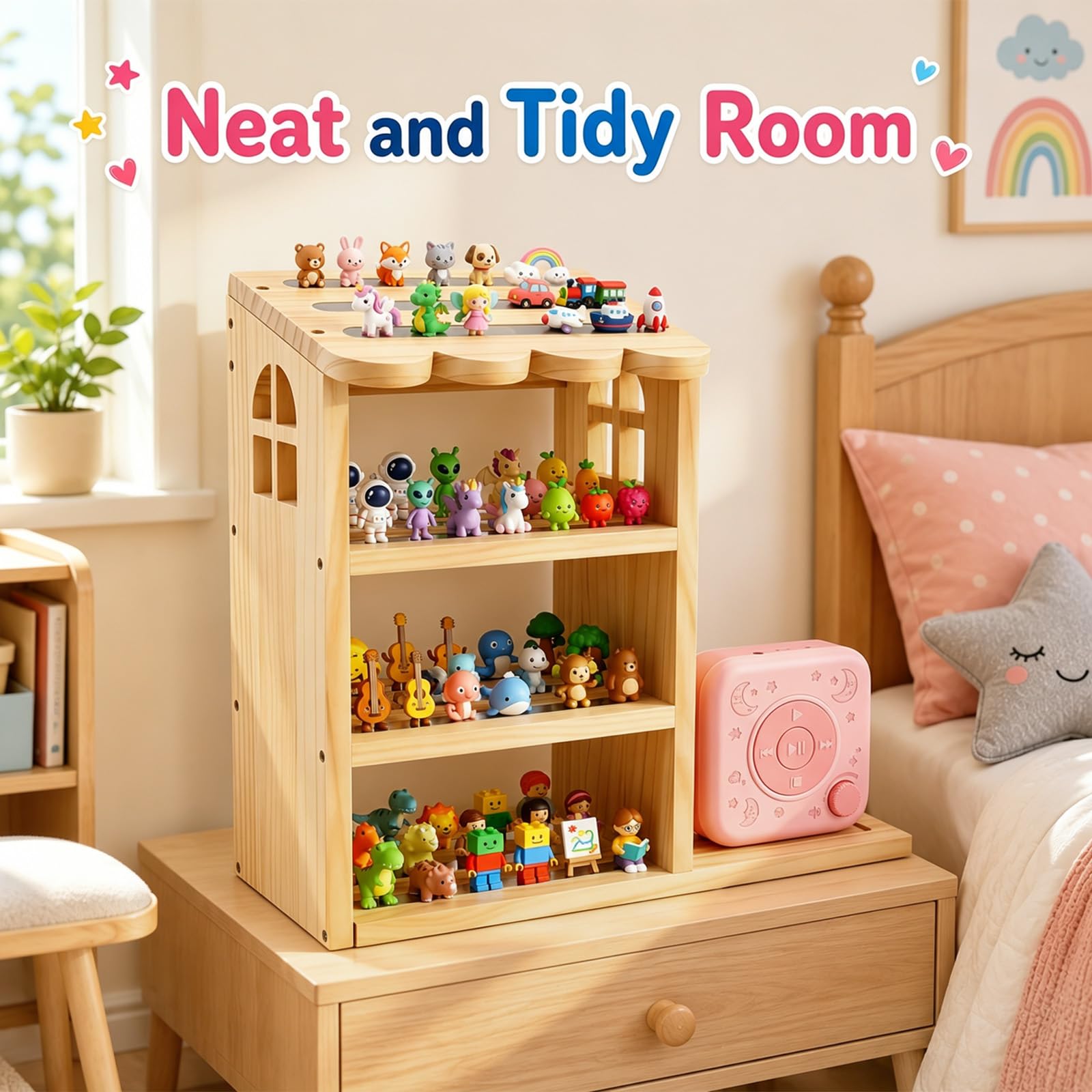Scaffale magnetico a forma di casa, con 4 ripiani, organizer per 70-80 personaggi, scaffale da parete e mensola da tavolo per cameretta dei bambini, compatibile con scaffale della stazione di