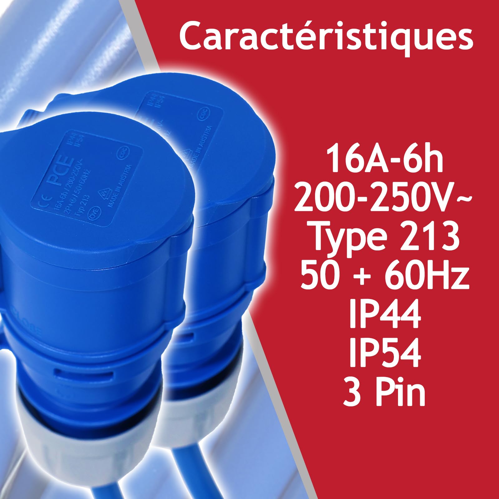 SPARES2GO Câble répartiteur 16 A 240 V pour Caravane, Camping-Car, raccordement bidirectionnel, pièce en Y, 2 Prises 16 A (Bleu)