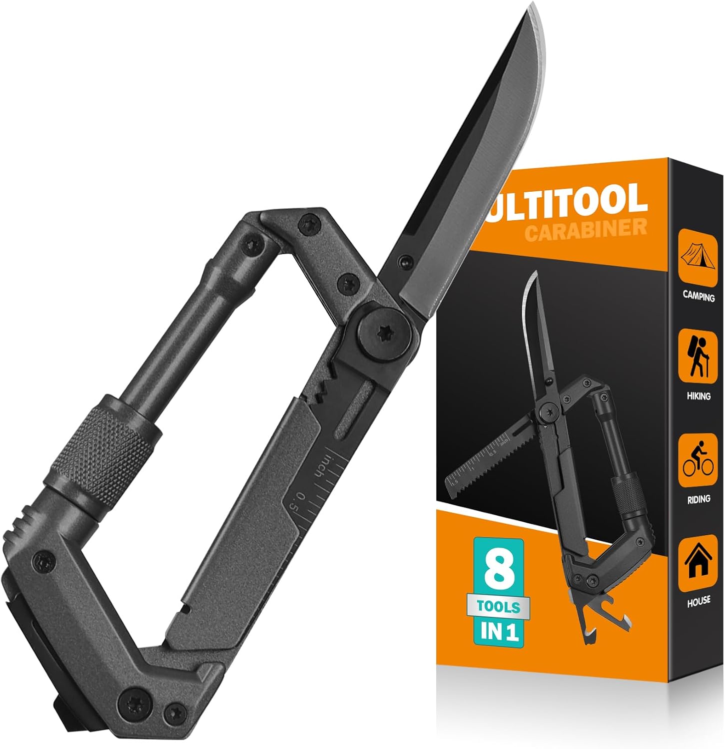 Multitool Carabiner with Pocket Knife,6 in 1Multi Tool Hiking