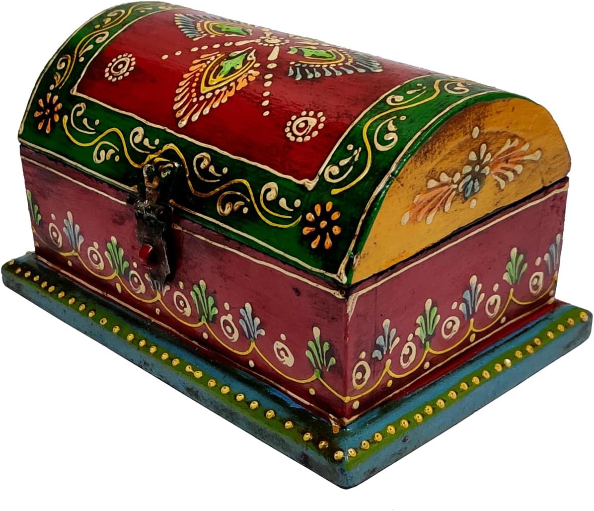 Purpledip Wooden Treasure Box: Colorful Handpainted Pirate Chest Design Trunk For Jewellery, Bills, Makeup Or Trinkets (10101a)