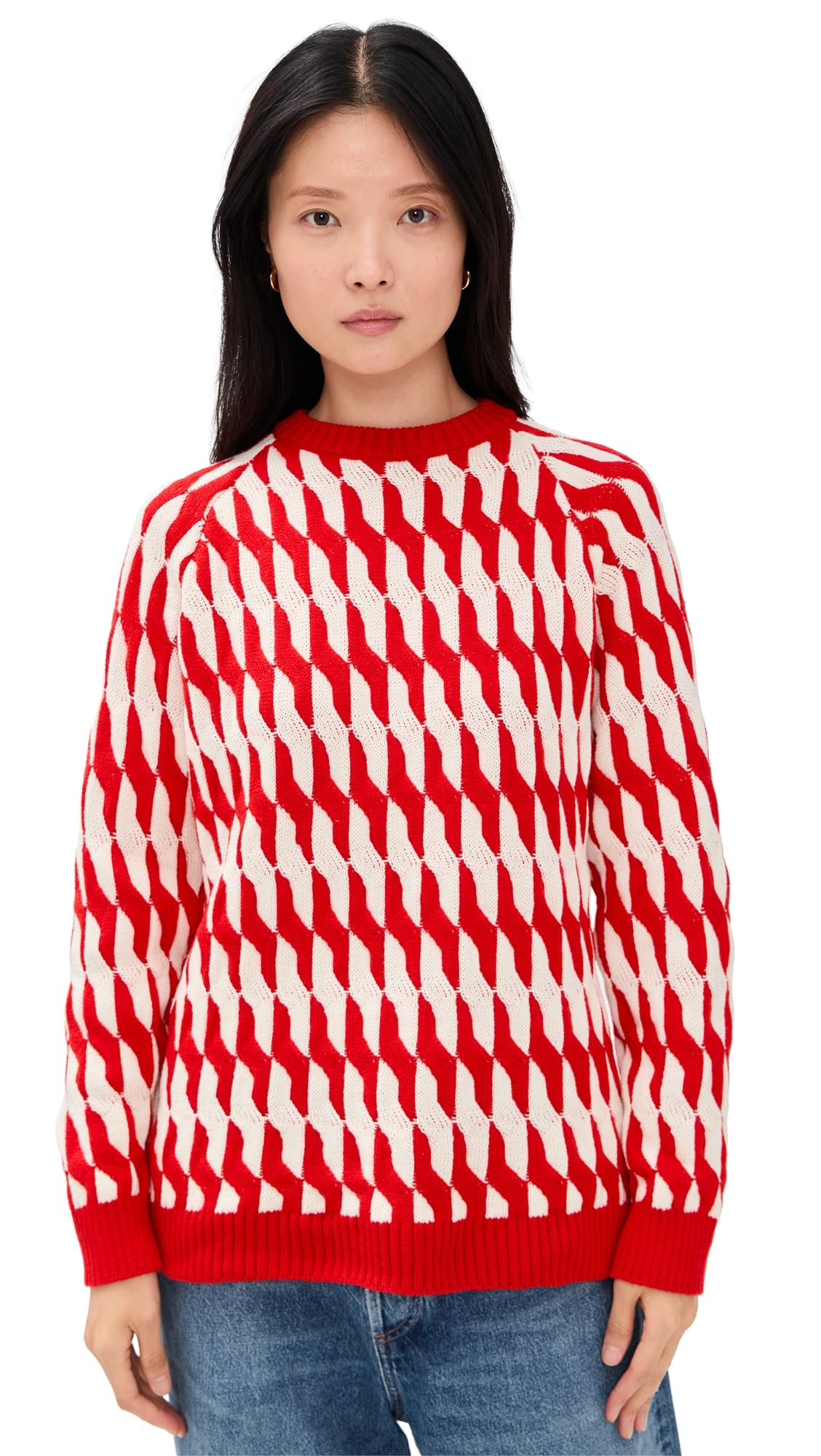 Womens Colorful Knit Sweater Colorful Red Stripe M