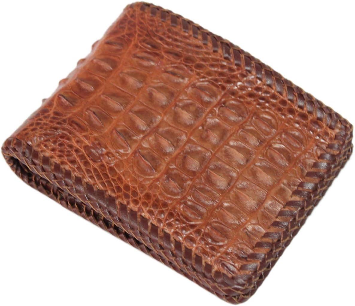 Genuine Crocodile Alligator Skin Leather Man Bifold Wallet, Red Brown