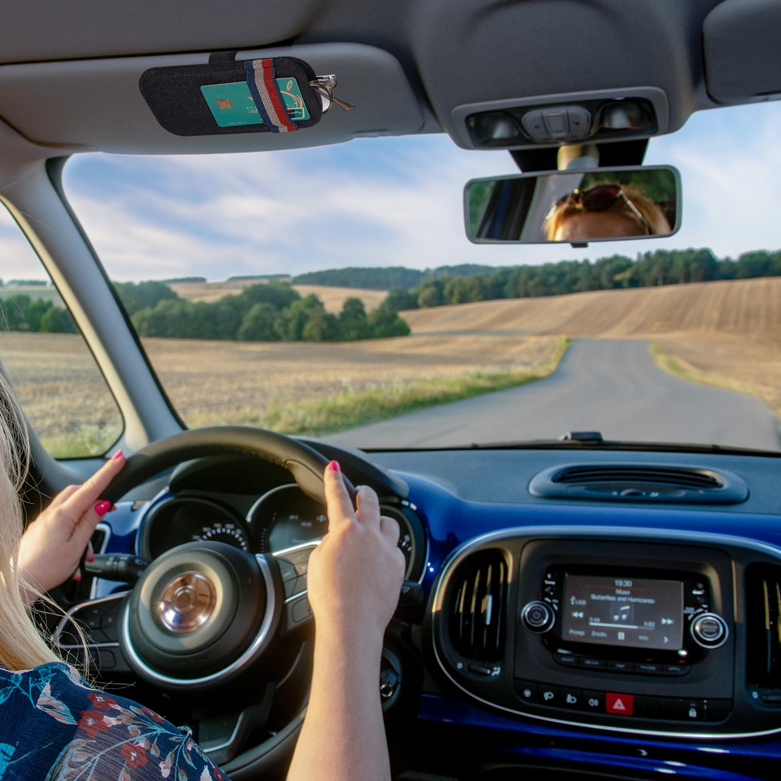 Mudder Porta Occhiali Da Auto - Clip In Pelle E Lega Per Visiera, Universale, Tiene Occhiali E Biglietti, Nero - Foto 9