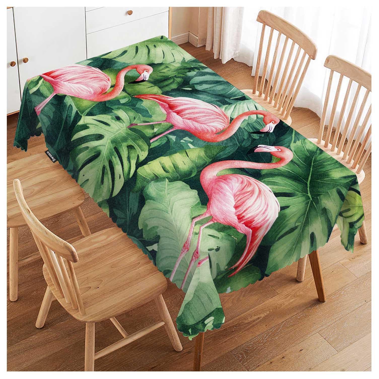FJQWKLF Flamingo Table Covers 52x70 Inch Tropical Pink Flamingo Palm Leaves Wipeable Tablecloth Kitchen Dinning Tabletop Decoration, Table Cloth for Outdoor and Indoor Use