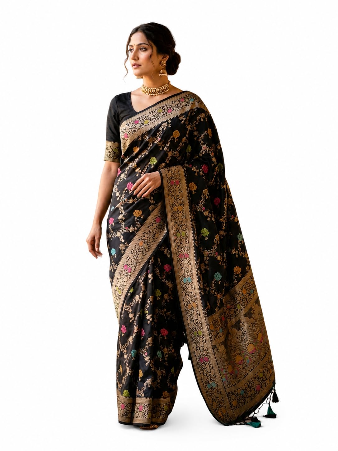 Women's Silk Blend Saree with Blouse, Dry Clean Only, Meena Buti Woven, Festival, Banarasi, Zari, Plain Weave, 500 cm-picture-37