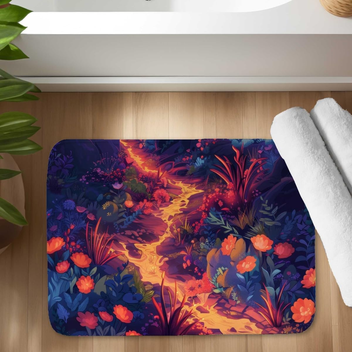 C1BM1724I7HNZG 17 x 24 in. Burning Flowers Purple Bath Mat - Stylish Home Decor Accent