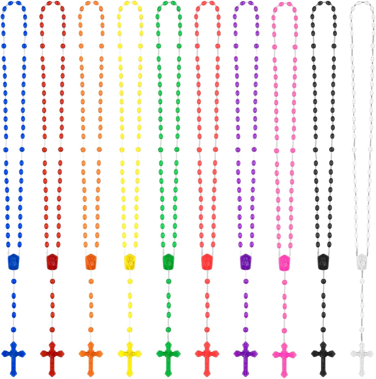 ZYFLSQ Bulk Plastic Rosary Beads Catholic 100 Pack, 17 Inch Assorted Rosary Cross Necklaces 10 Colors