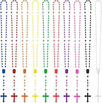 ZYFLSQ Bulk Plastic Rosary Beads Catholic 100 Pack, 17 Inch Assorted Rosary Cross Necklaces 10 Colors, First Communion Gifts Catholic Gifts for Fathers Day