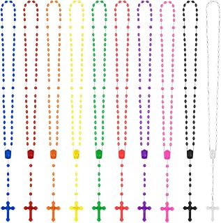 ZYFLSQ Bulk Plastic Rosary Beads Catholic 100 Pack, 17 Inch Assorted Rosary Cross Necklaces 10 Colors