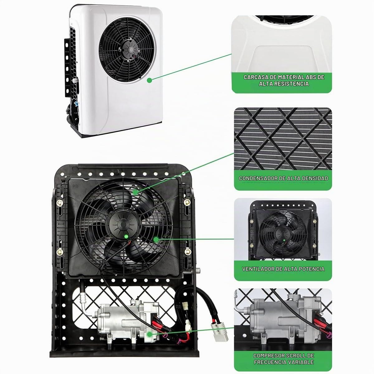 24V DC Aire Acondicionado Eléctrico Techo Del Coche Aire Acondicionado Con Refrigeración, Ultra-Delgado RV Aire Acondicionado Aparcamiento Para Camionetas, Autocaravanas, Camiones(Blanco)