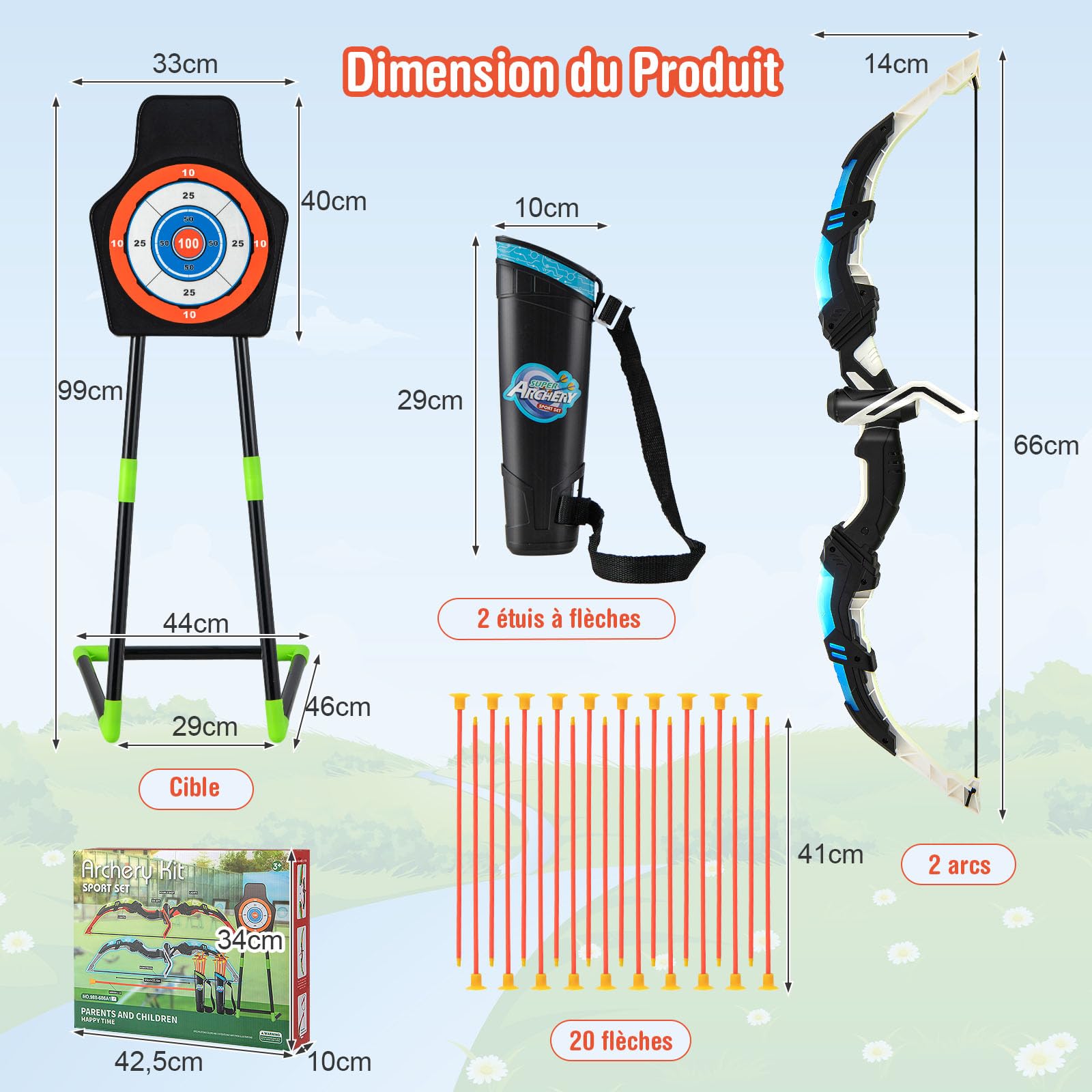 Arc Et Flèche LED Enfant 3-12 Ans – Kit Tir à L'Arc Avec 20 Flèches Ventouses, 2 Arcs Lumineux, Cible & Sacs – Jeu Intérieur/Extérieur