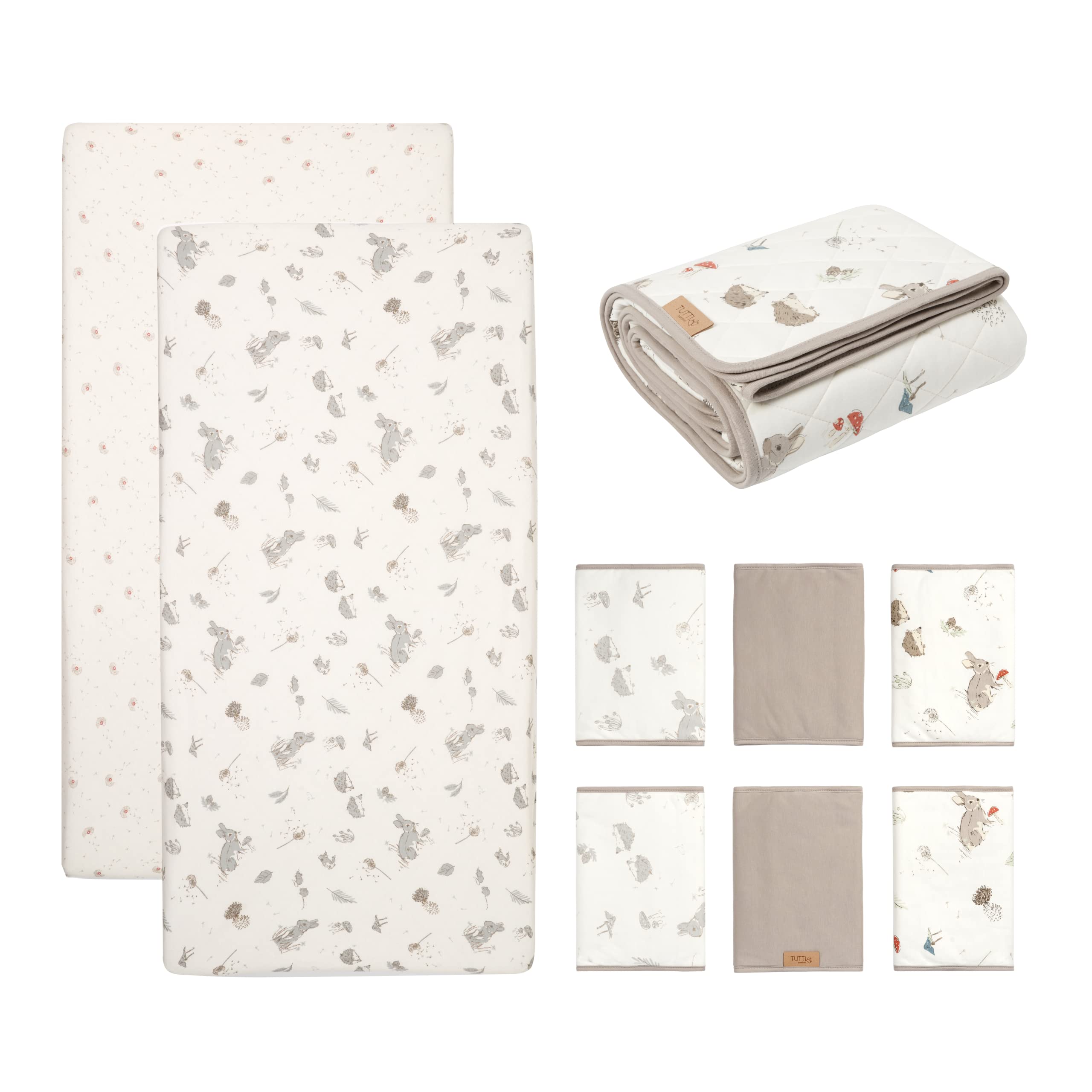 Tutti Bambini Cocoon Cot Bed Bundle - 2Pk Sheets, Coverlet, Cot Wraps