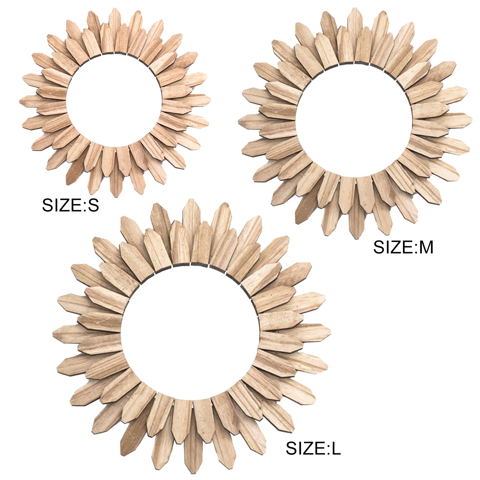 Sunburst Boho-Spiegel, Sonnenspiegel-Wanddekoration, Wandspiegel, Rustikaler Holz-Bauernhausspiegel Sunburst Boho-Spiegel, Dekorative Spiegel für Eingangsbereich, Schlafzimmer, Wohnzimmer,(L)