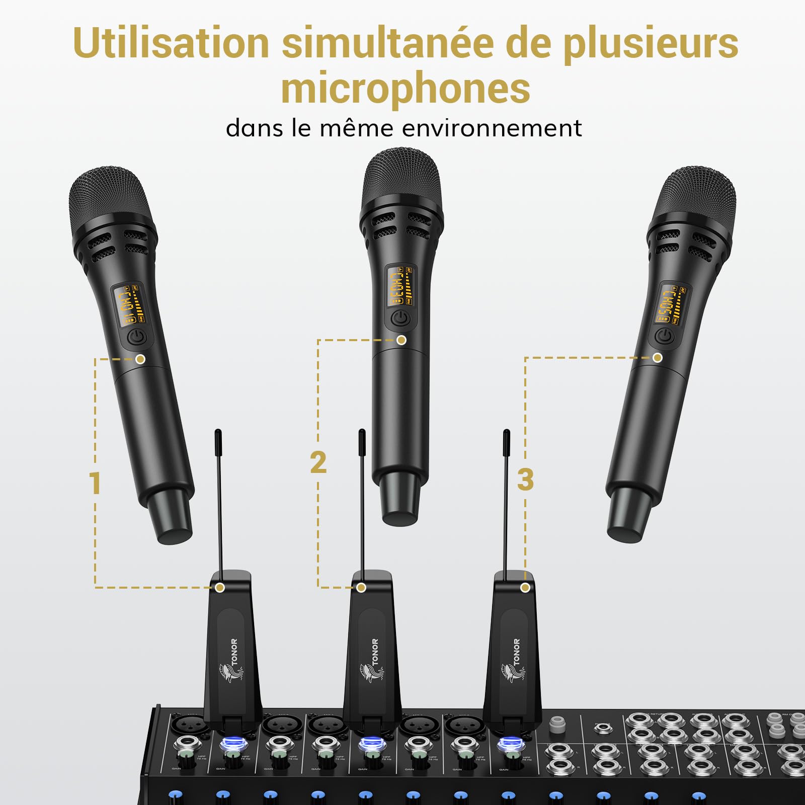TONOR Micro Karaoke sans Fil, UHF Microphone Dynamique Chant Portable à Main Professionnel avec Récepteur Rechargeable pour Karaoké/Discours/Mariage/DJ/Spectacles/Classe Conférences, 60M, Noir,TW310