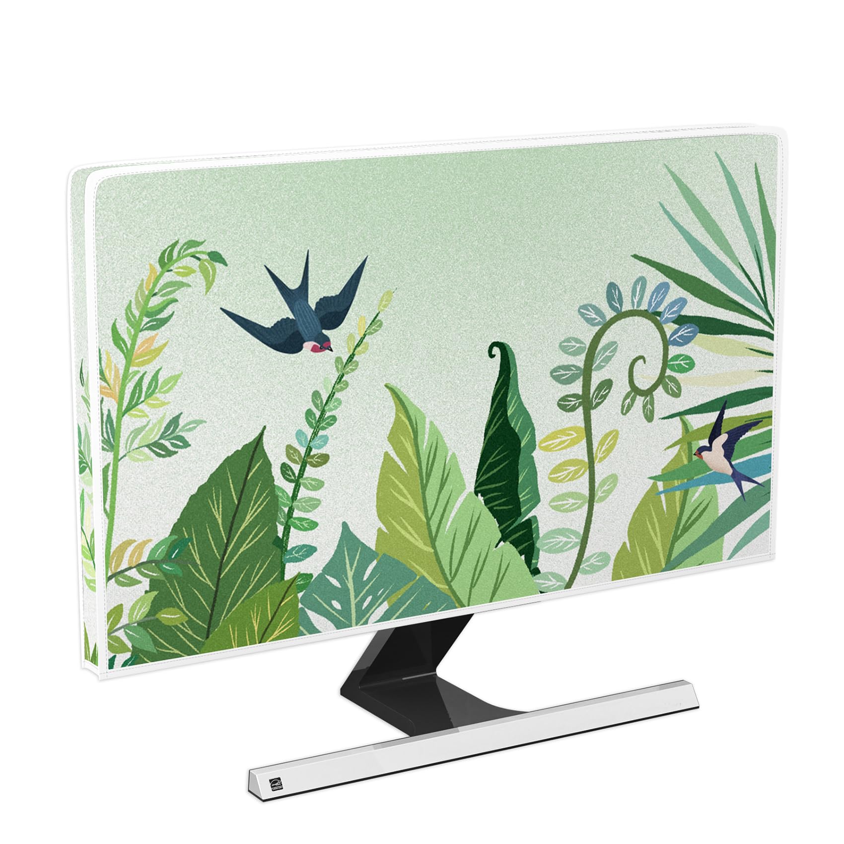 Spring Swallow Screen TV Dust Cover 65 Inch Green Leaves Floral Birds Television Covers Waterproof Weatherproof Dust-Proof for LED LCD OLED Desktop TVs Hanging TV Protector
