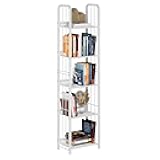 Bookshelf Storage Shelf Bookcase Freestanding Storage Stand for Living Room, Bedroom, Kitchen, Rust Resistance, Easy Assembly Free Combination Multi-Functional Organizer (5 Tiers,White)