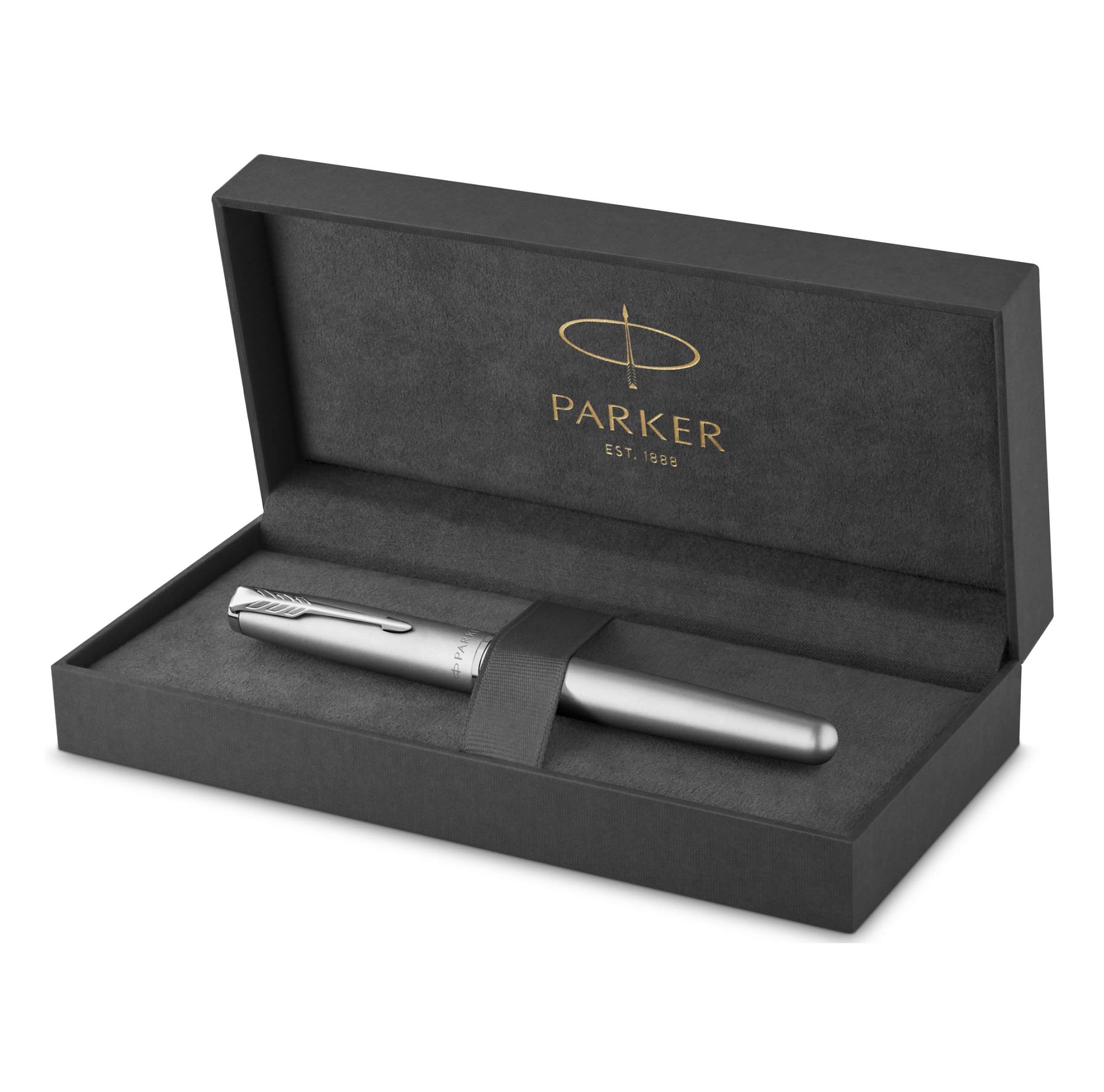 PARKER Sonnet Essentiel Rollerball, Edelstahl, Chrom-zierteile, Feine schwarze Ersatzmine - Geschenkbox