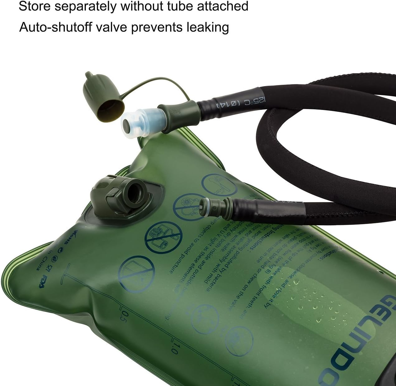 Gelindo Hydration Bladder 3 Liter 100oz, Hydration Backpack Replacement, Large Opening and Quick Release Insulated Tube with Shutoff Valve