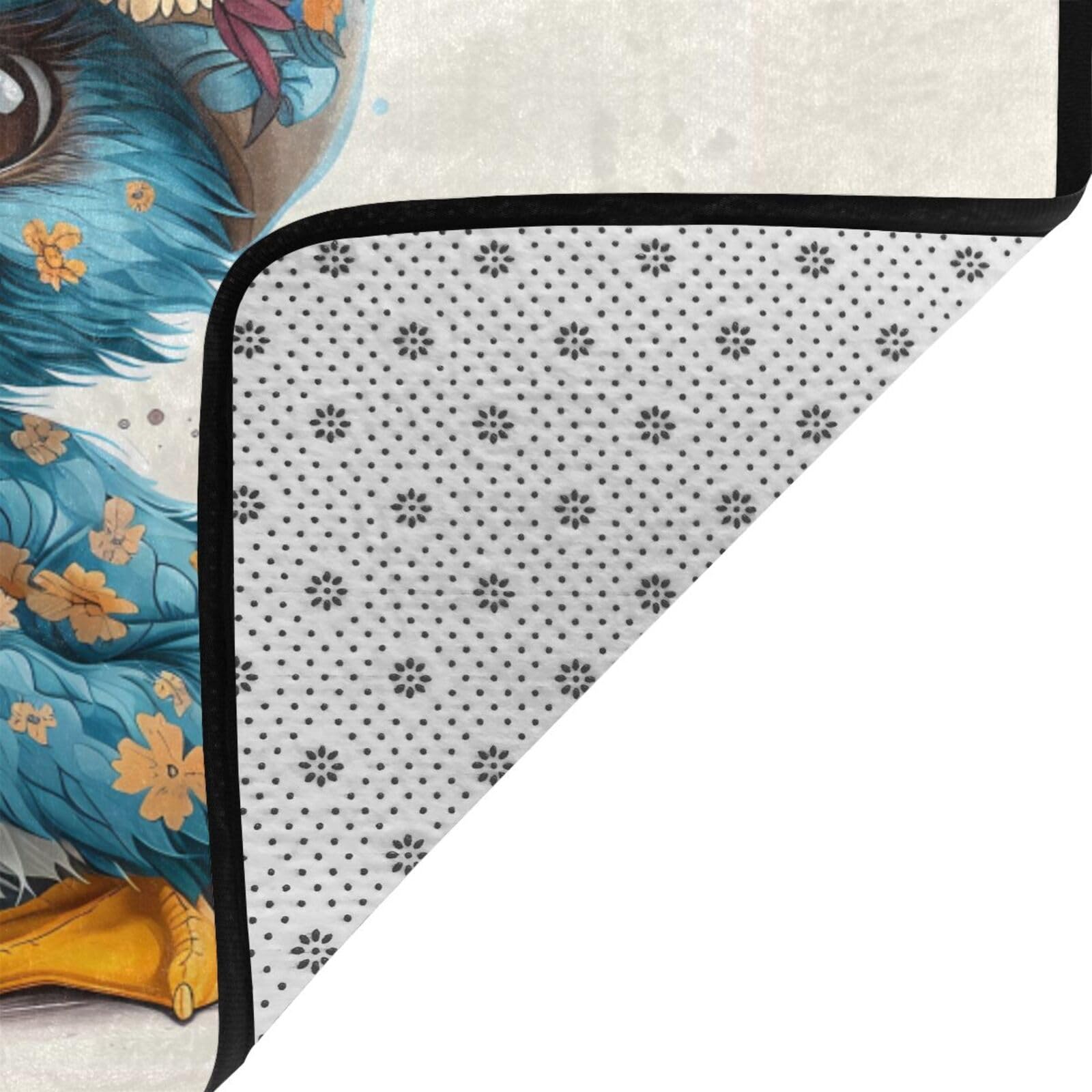 Tapis d'intérieur doux lavable pour chambre à coucher, salon – Motif tournesol mignon bleu canard 160 x 121 cm
