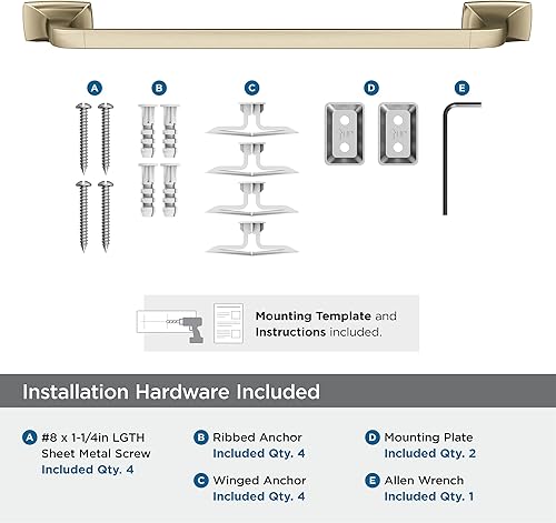 Vista 227 de Amerock BH36012BBZ - Toallero dorado champán Accesorio de baño Highland Ridge 7-7/16 pulgadas (7.441 in) de longitud Toallero de mano