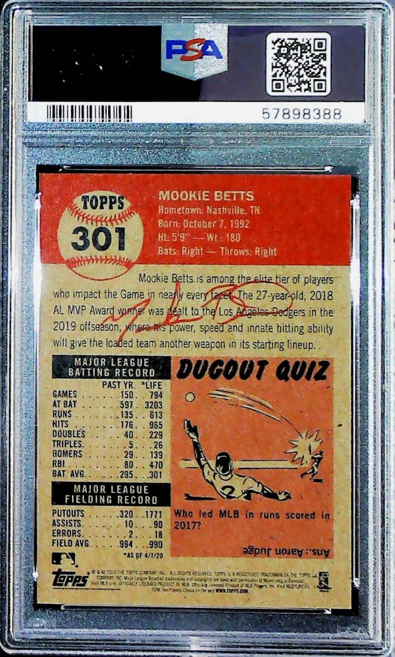 2020 Topps The MLB Living Set Baseball #301 Mookie Betts Los Angeles Dodgers PSA 10 GEM MINT ONLINE EXCLUSIVE MLB Trading Card (A Continuation Set Begun in 2018) Serial Number May Vary