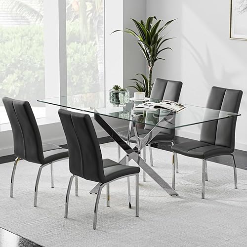 Miniatura 19 de Mesa de comedor de vidrio templado con patas de metal negro, mesa de cocina rectangular moderna de 47 pulgadas para comedor y cocina (47.24 x 31.5