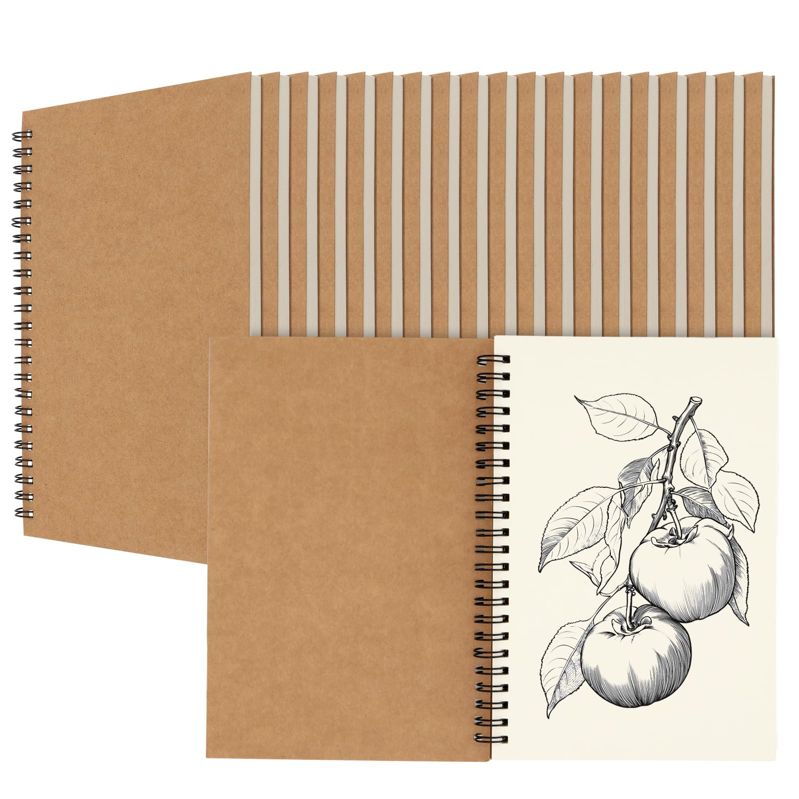 MUKLEI 20 quaderni da disegno formato A5, 30 fogli/60 pagine vuote, 160 g, rilegatura a spirale vuota, con copertina in carta kraft, per artisti, viaggi, scuola, colore marrone