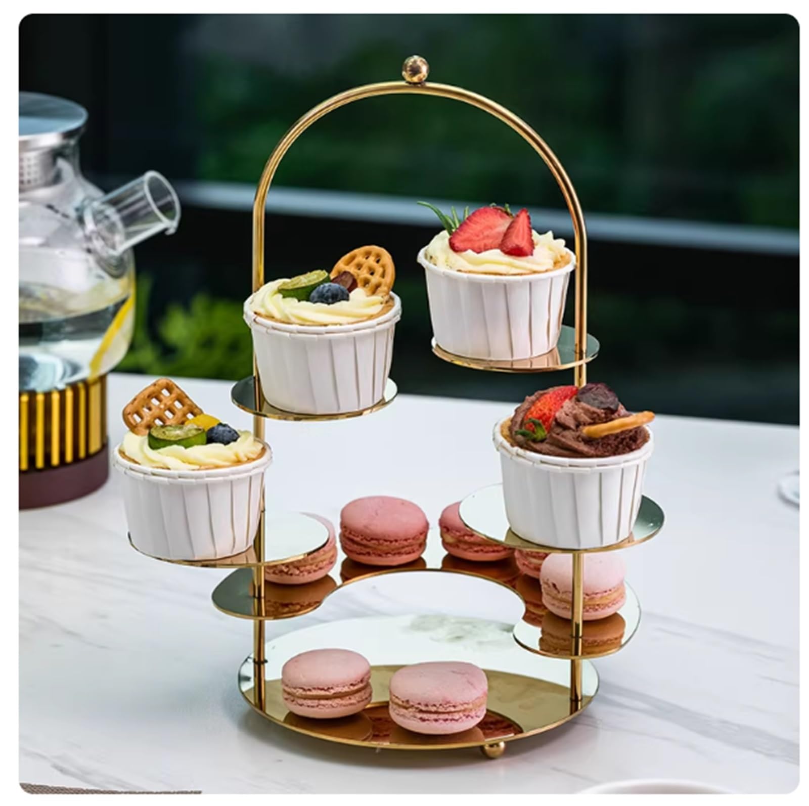 Té de la tarde Soportes for pasteles arqueados de varios niveles exhibición for buffet(Gold,Pequeño)