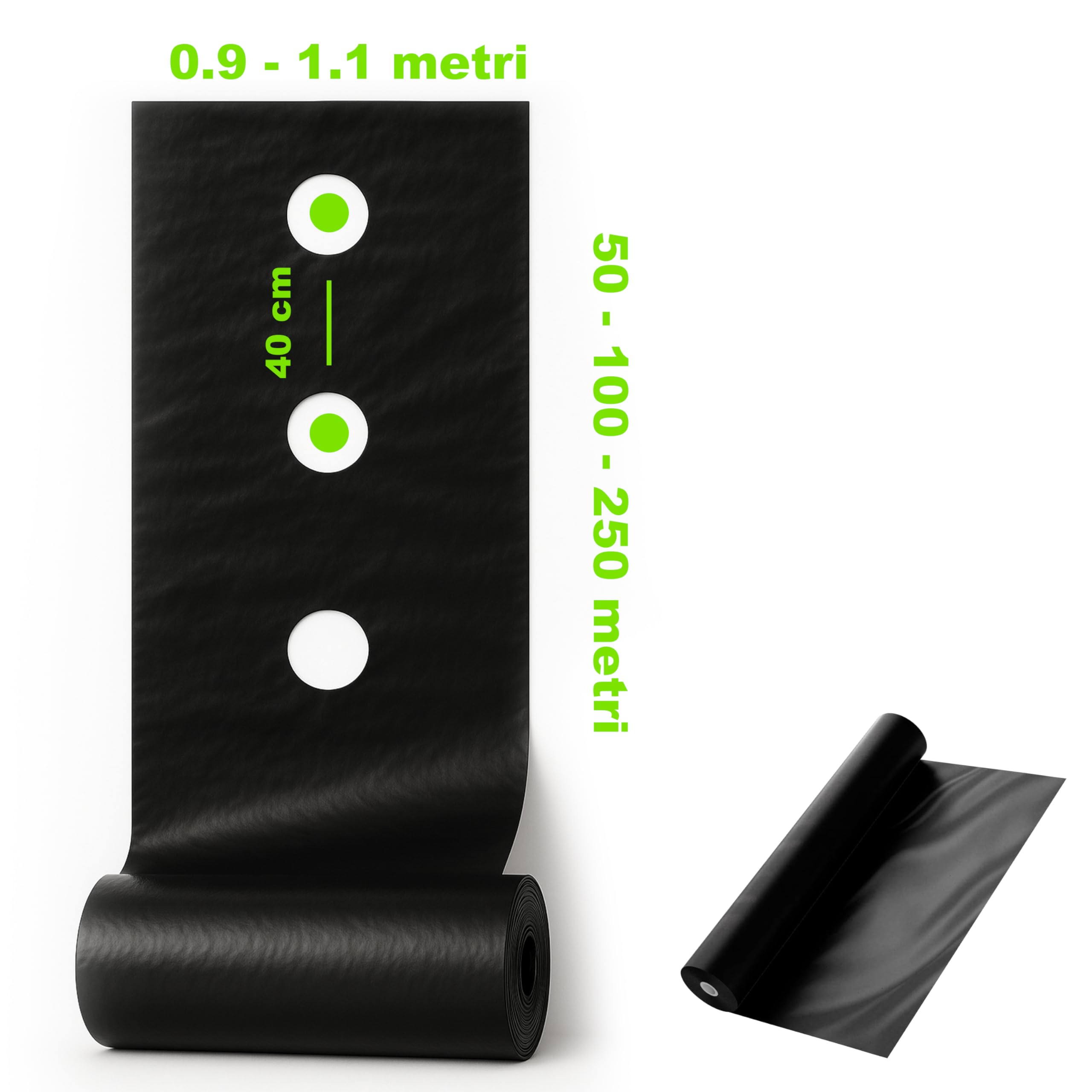 Maka Telo Nero Pacciamatura Orto Anti Erbacce Forato o Senza Fori Giardino Pacciamante Anti-UV Impermeabile all'Acqua Polietilene Spessore Film 5 Micron Cartone (0.9x50 Metri, Forato 40 cm)