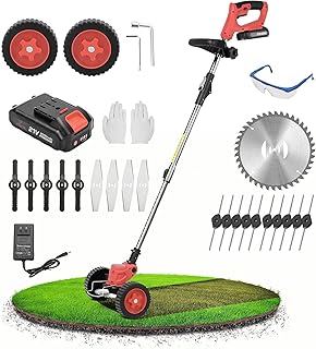 FEETE 3-in-1 Cordless Weed Wacker, Lightweight Li-Ion Battery Powered Folding String Trimmers w/3 Types Blade, Height Adjustable Weed Eater for Garden and Yard, 21V 2Ah (Red)
