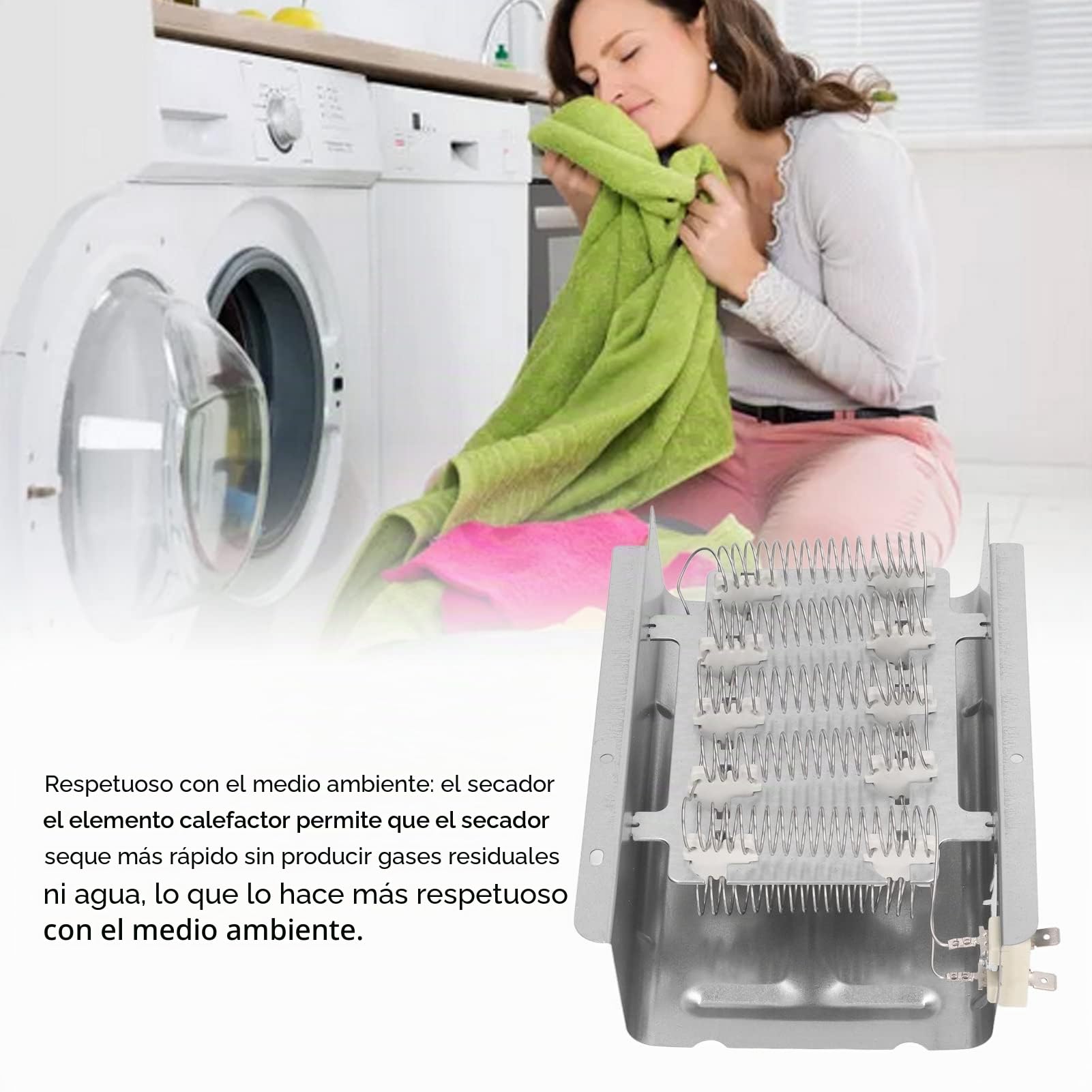 Elemento Calefactor para Secadora, OEM:279838 Elemento Calefactor + Termostato 3977393 Wp3387134 + Fusible 3977767 Wp3392519 Recambio Original, para W.Hirlpool Y K.Enmore (5400W, 240V)