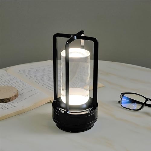 Lumisom - Lámpara de cristal Lumisom, lámpara de mesa inalámbrica recargable, control táctil de 3 colores, atenuación continua para restaurante,