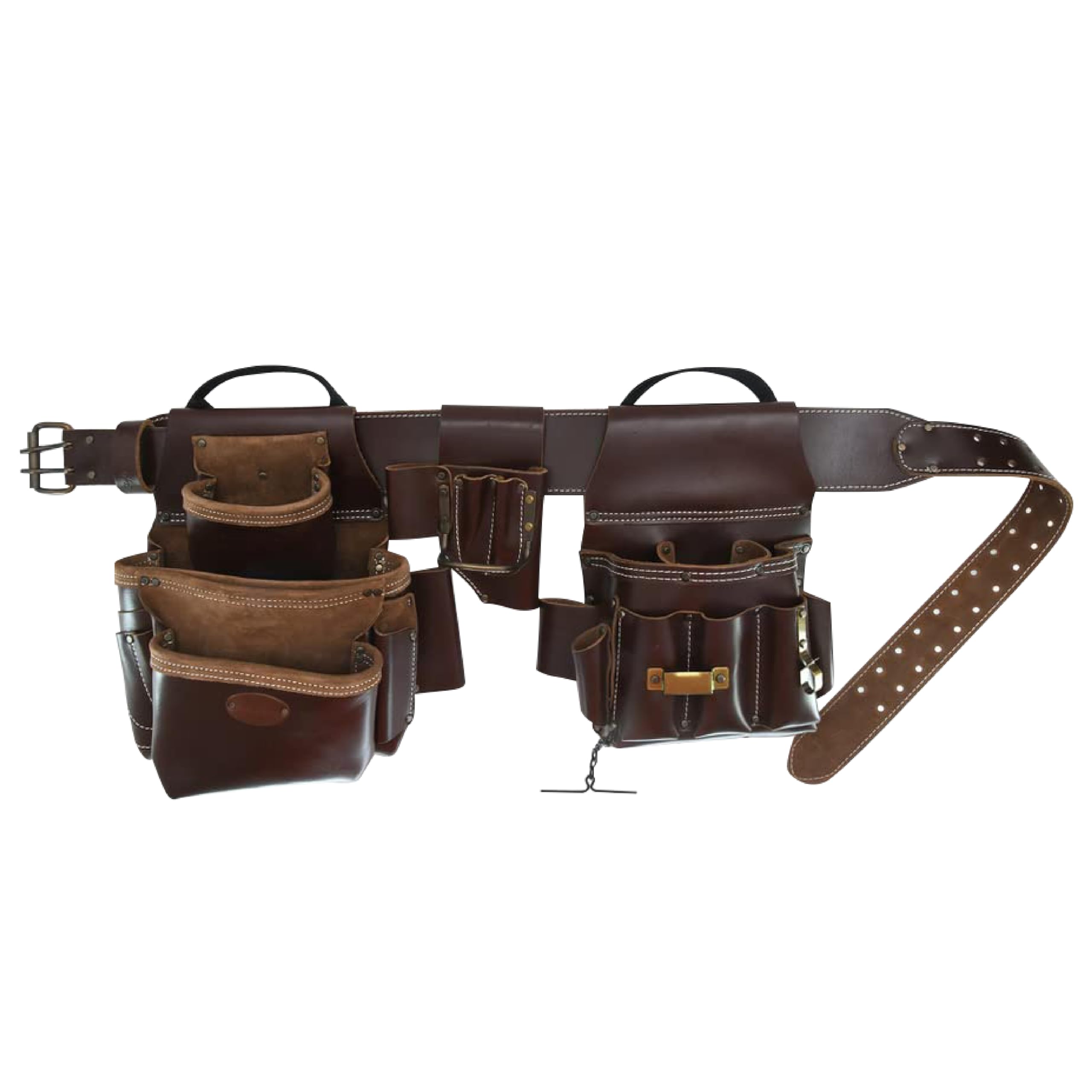 Style n Craft 98464 - 4 Piece 22 Pocket Electrician's Tool Belt Combo in Dark Tan Top Grain Leather