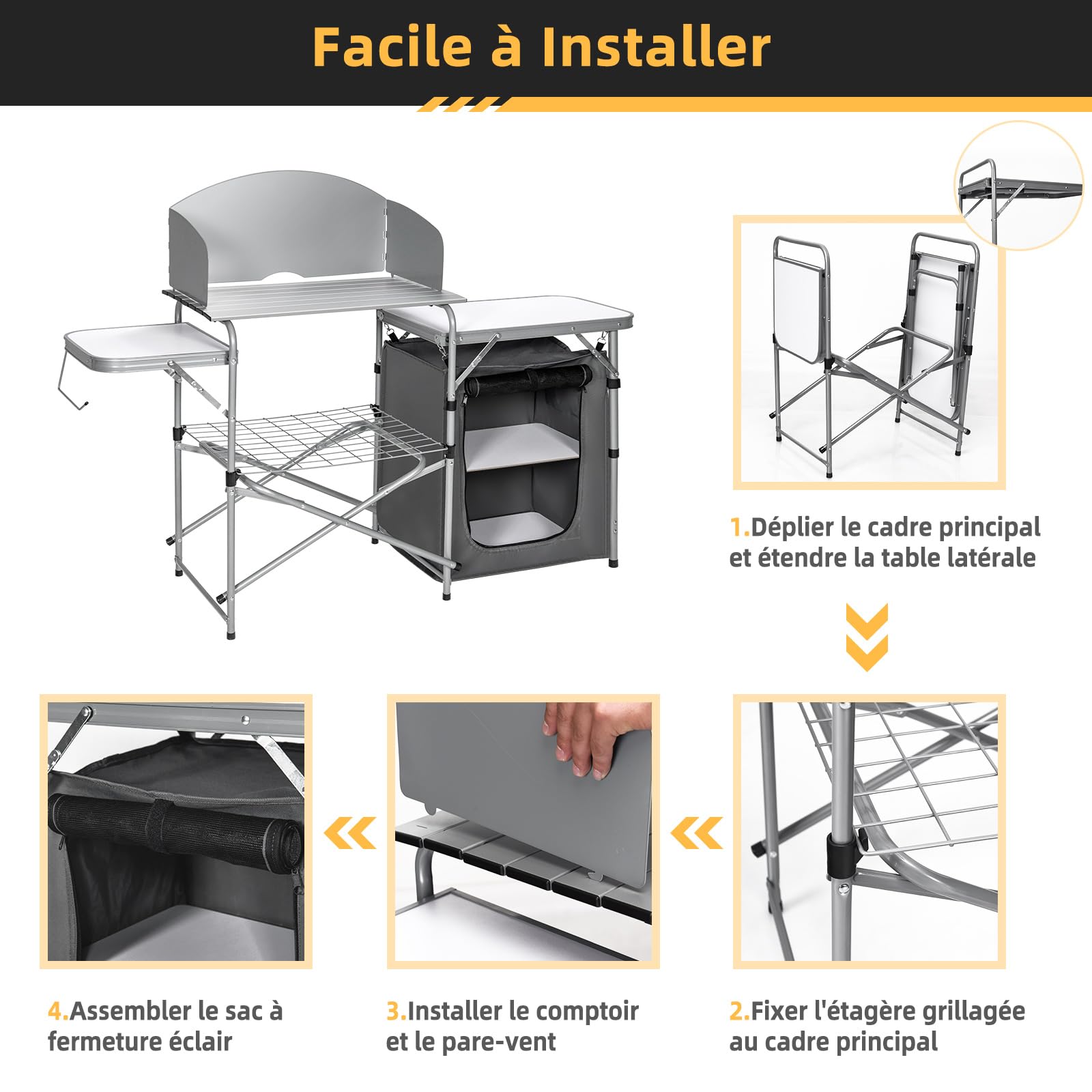 GYMAX Armoire de Camping Pliable avec Cadre en Aluminium, Pare-Brise