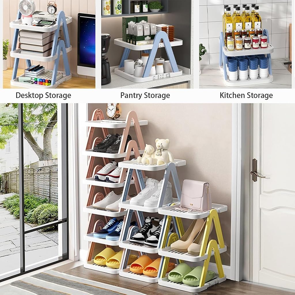Scarpiera compatta regolabile a 5 ripiani per piccoli spazi, organizer verticale per scarpe con design salvaspazio autoportante (blu)