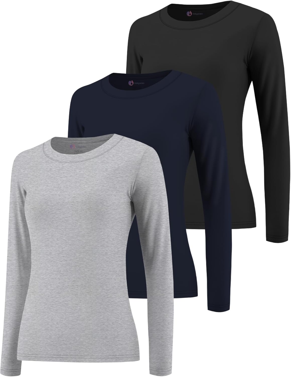 Oakgarden 3 Pack Women's Plus Size Underscrub Shirts, Long Sleeve Crew Neck Tops Fitted Layering Basic Tee for Nurse