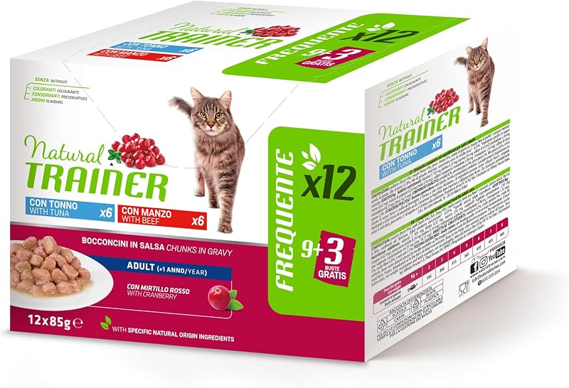 Natural Trainer Adult Cat Wet Food Multipack, Tuna and Beef, 12 x 85 g